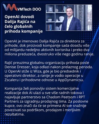 Dali Rajić preuzima vođenje prihoda u OpenAI
