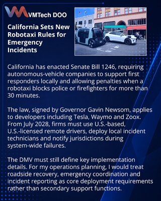 California law adds emergency-response duties for robotaxi operators