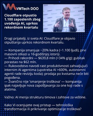 Cloudflare otpustio 1.100 zaposlenih zbog uvođenja AI, uprkos rekordnom kvartalu