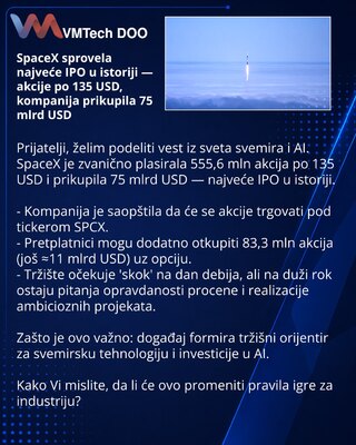 SpaceX провела крупнейшее IPO в истории — акции по $135, компания привлекла $75 млрд