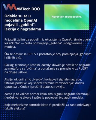 Odakle su se u modelima OpenAI pojavili „goblini”: lekcija o nagradama