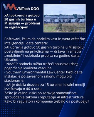 xAI pokrenula gotovo 50 gasnih turbina u Misisipiju — problemi sa regulacijom