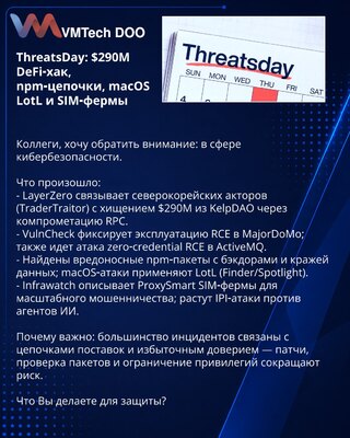 ThreatsDay: $290M DeFi-hak, npm lanci, macOS LotL i SIM-farme