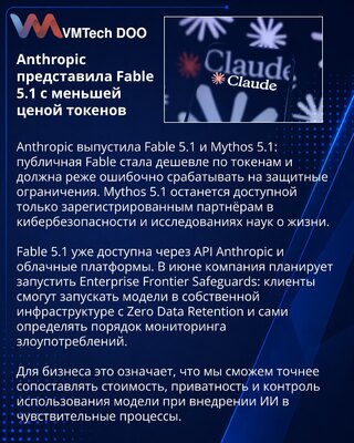Anthropic выпустила Fable 5.1 с более низкой стоимостью токенов