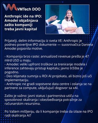 Anthropic ide na IPO: Amodei objašnjava zašto kompaniji treba javni kapital