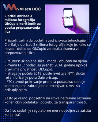 Clarifai obrisao 3 miliona fotografija OkCupid korišćenih za obuku prepoznavanja lica