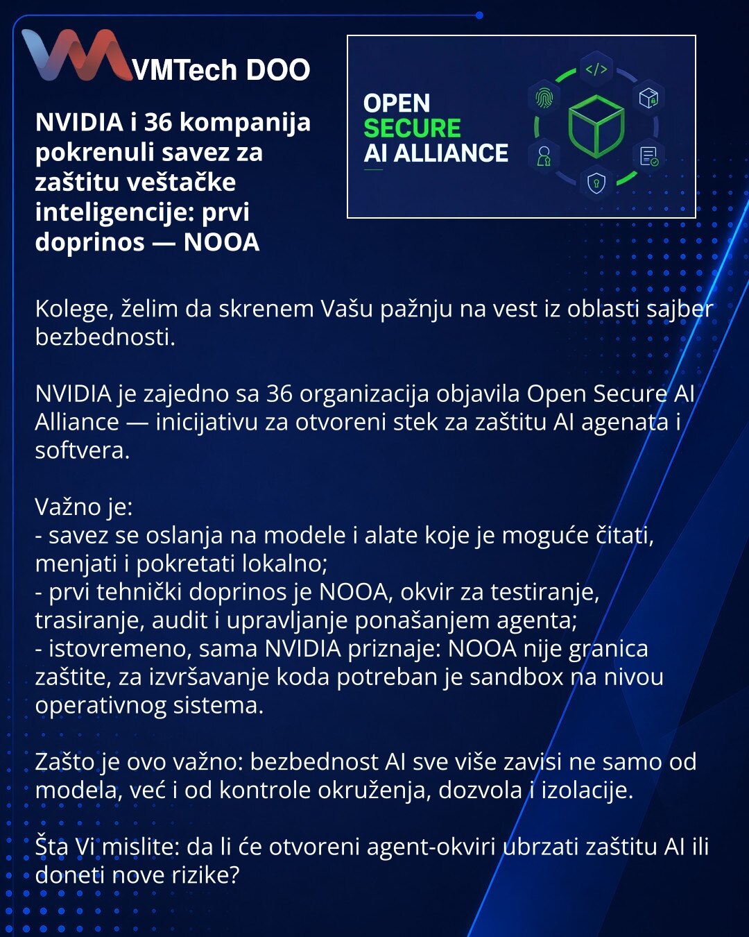 NVIDIA i 36 kompanija pokrenuli savez za zaštitu veštačke inteligencije: prvi doprinos — NOOA