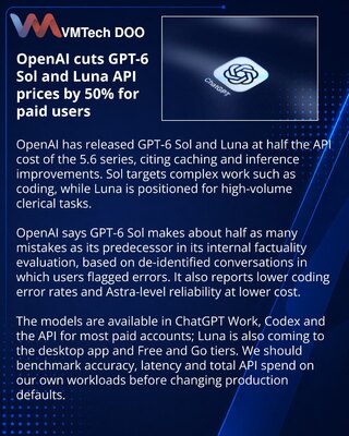 OpenAI introduces lower-cost GPT-6 Sol and Luna models