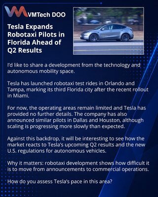 Tesla širi pilot-projekte robotaksija na Floridi pred izveštaj za Q2