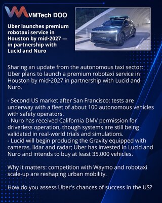 Uber launches premium robotaxi service in Houston by mid‑2027 — in partnership with Lucid and Nuro