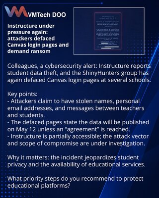 Instructure under pressure again: attackers defaced Canvas login pages and demand ransom