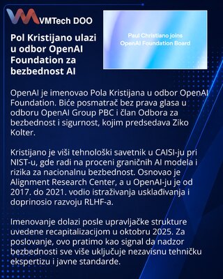 Pol Kristijano imenovan u odbor OpenAI Foundation