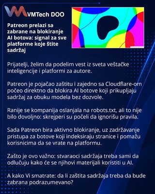 Patreon prelazi sa zabrane na blokiranje AI botova: signal za sve platforme koje štite sadržaj