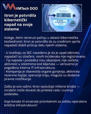 Itron je potvrdila kibernetički napad na svoje sisteme
