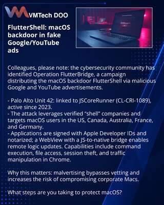 FlutterShell: macOS‑бэкдор в поддельных Google/YouTube‑объявлениях
