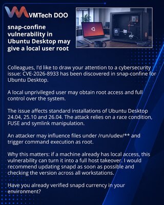 Ranjivost snap-confine u Ubuntu Desktop može dati root lokalnom korisniku