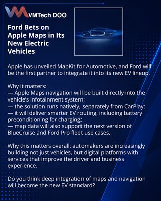 Ford stavlja akcenat na Apple Maps u svojim novim električnim vozilima
