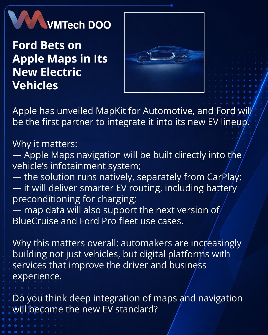 Ford stavlja akcenat na Apple Maps u svojim novim električnim vozilima