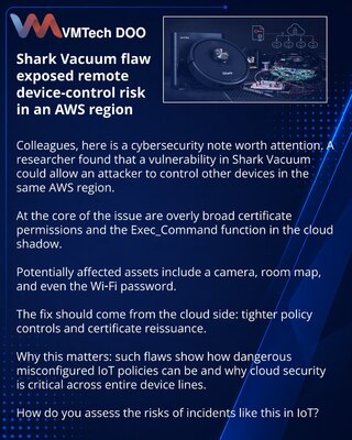 Уязвимость в Shark Vacuum открыла риск удалённого контроля устройств в AWS-регионе