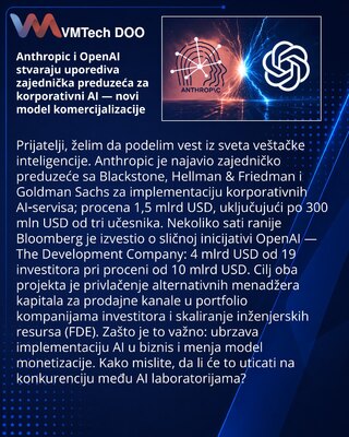 Anthropic i OpenAI stvaraju uporediva zajednička preduzeća za korporativni AI — novi model komercijalizacije