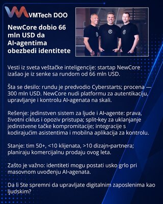 NewCore dobio 66 mln USD da AI‑agentima obezbedi identitete