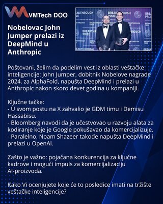 Nobelovac John Jumper prelazi iz DeepMind u Anthropic