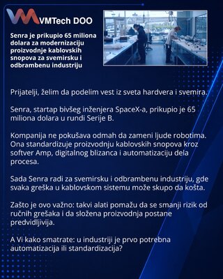Senra je prikupio 65 miliona dolara za modernizaciju proizvodnje kablovskih snopova za svemirsku i odbrambenu industriju