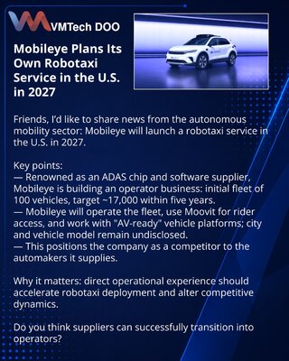 Mobileye planira sopstveni robotaksi u SAD 2027. godine