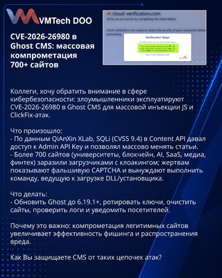 CVE-2026-26980 u Ghost CMS: kompromitacija 700+ sajtova