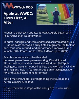 Apple na WWDC: prvo ispravke, pa veštačka inteligencija