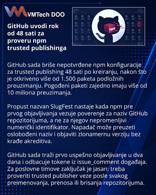 GitHub ograničava rok za npm trusted publishing konfiguracije