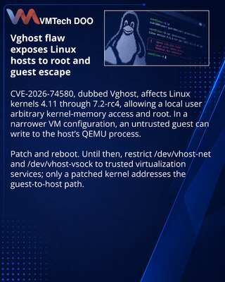 Vghost vhost flaw enables Linux root access and VM host risk