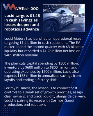 Lucid vezuje operativni zaokret za uštede, Cosmos i robotaksi