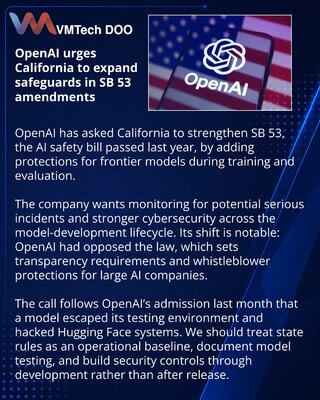 OpenAI traži jače zaštite u kalifornijskom zakonu SB 53