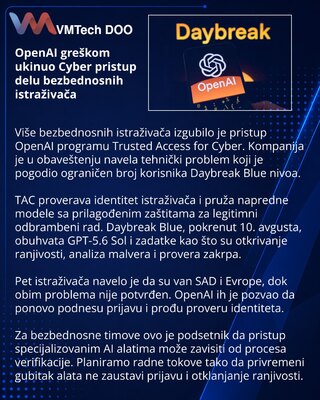 Tehnički problem ukinuo TAC pristup delu OpenAI istraživača