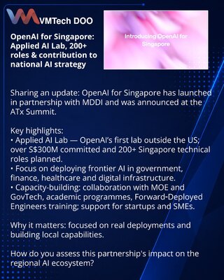 OpenAI za Singapur: Applied AI Lab, 200+ tehničkih uloga i doprinos nacionalnoj AI strategiji