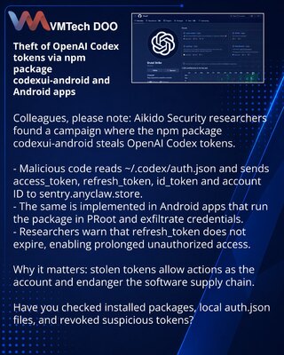 Кража токенов OpenAI Codex через npm‑пакет codexui-android и Android‑приложения