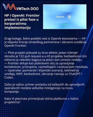 HP i OpenAI: Frontier prelazi iz pilot faze u korporativnu implementaciju