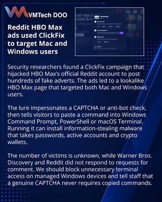 Hijacked HBO Max Reddit account used in ClickFix malware campaign