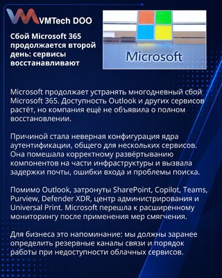 Microsoft продолжает устранять сбой Outlook и сервисов Microsoft 365