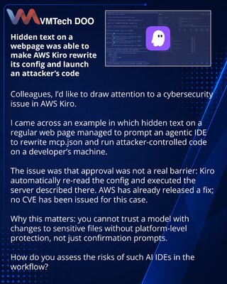 Hidden text on a webpage was able to make AWS Kiro rewrite its config and launch an attacker’s code