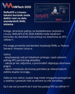 RefluXFS u Linuxu: lokalni korisnik može dobiti root na delu standardnih RHEL sistema