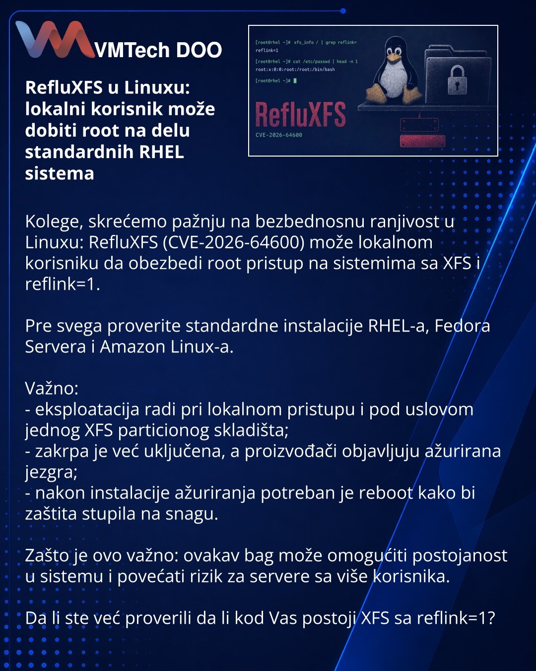 RefluXFS в Linux: локальный пользователь может получить root на части стандартных RHEL-систем