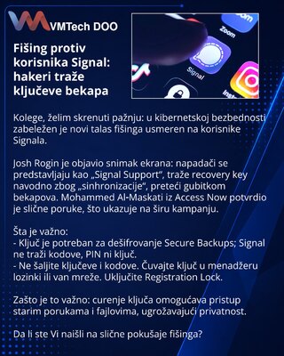 Fišing protiv korisnika Signal: hakeri traže ključeve bekapa