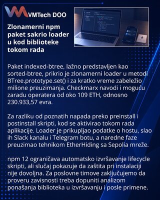 Zlonamerni npm paket premestio izvršavanje malvera u rad biblioteke