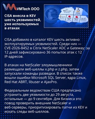CISA внесла шесть эксплуатируемых уязвимостей в каталог KEV