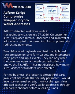 Compromised Adform Script Replaced Crypto Wallet Addresses on Customer Sites