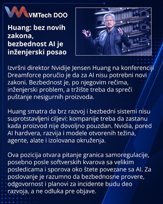 Jensen Huang: bezbednost AI ne zahteva nove propise
