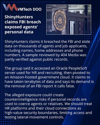 ShinyHunters alleges FBI breach affecting agents and applicants