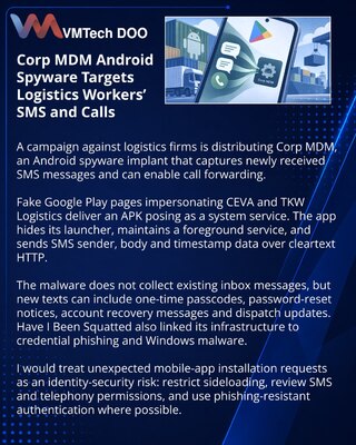 Шпион Corp MDM атакует логистику через поддельные страницы Google Play